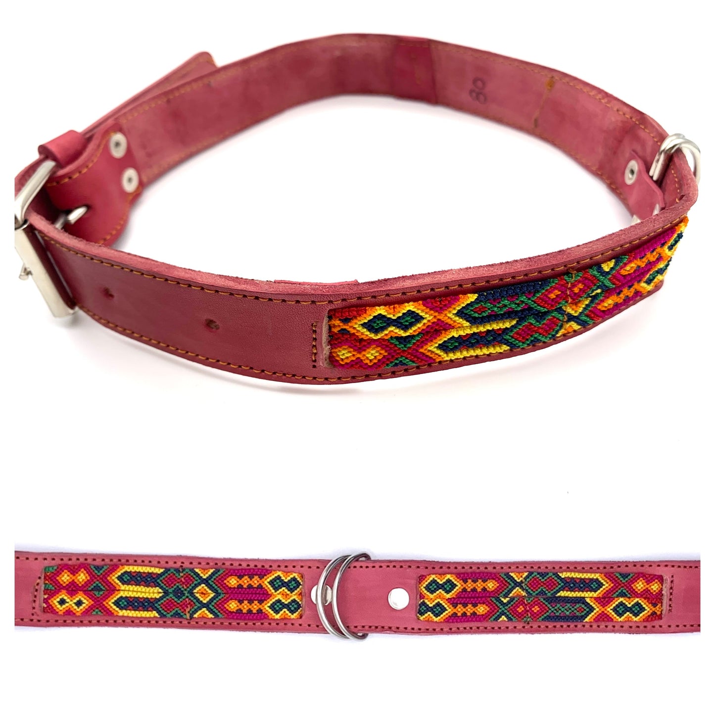 Mexican Embroidered Leather Dog Collar – XL (63–73cm Neck) – 80cm