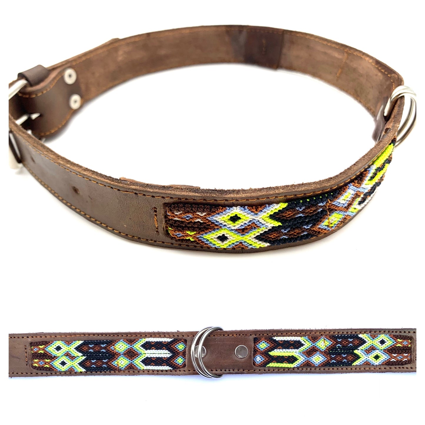 Mexican Embroidered Leather Dog Collar – XL (63–73cm Neck) – 80cm