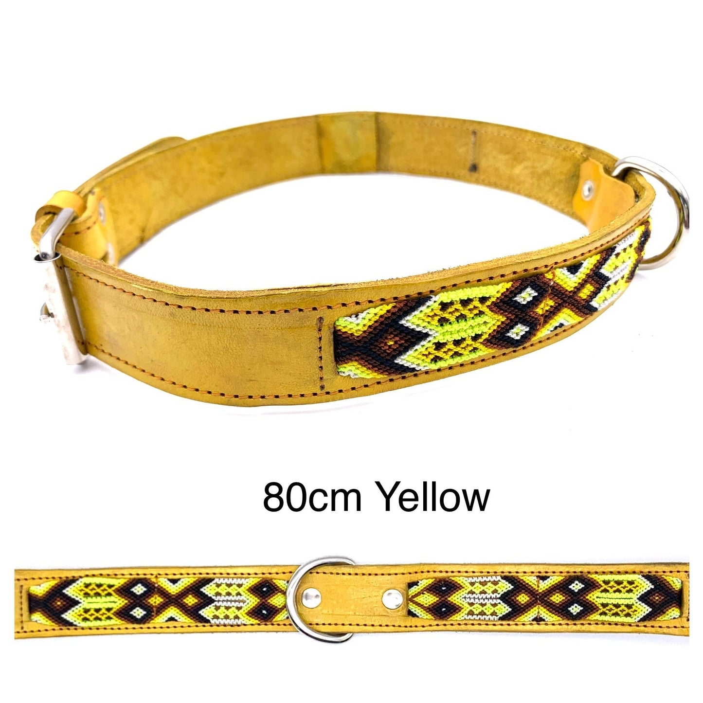 Mexican Embroidered Leather Dog Collar – XL (63–73cm Neck) – 80cm