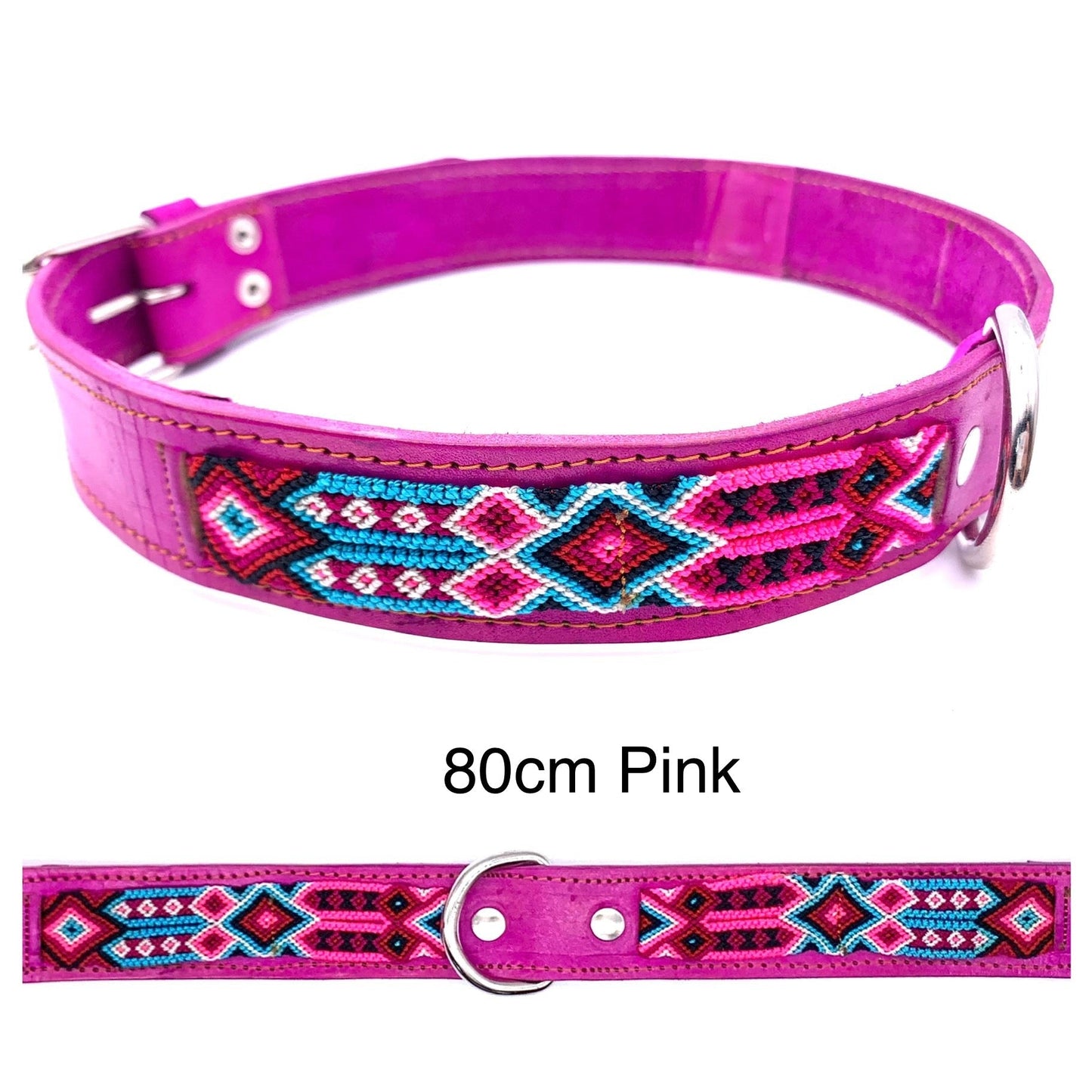 Mexican Embroidered Leather Dog Collar – XL (63–73cm Neck) – 80cm