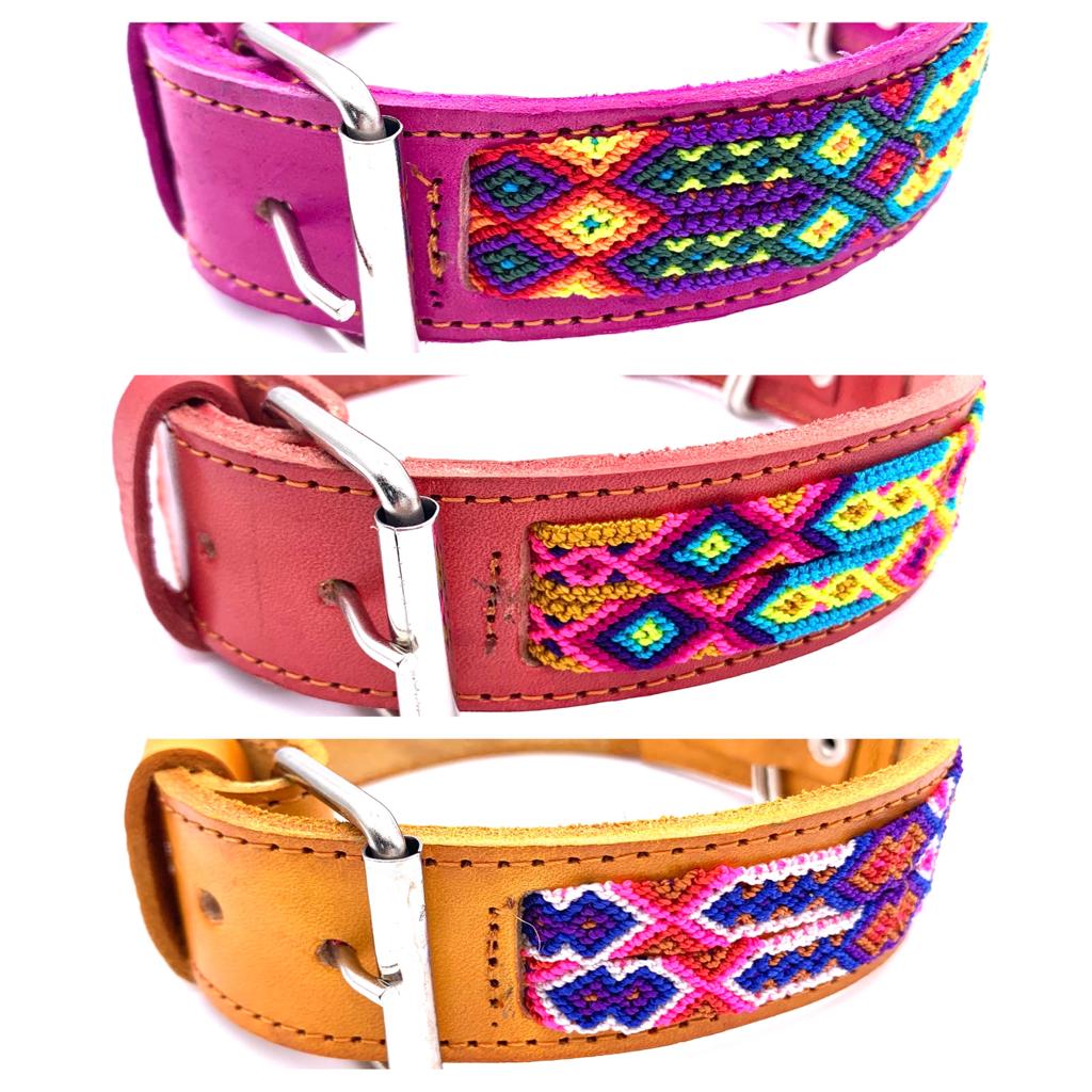 Mexican Embroidered Leather Dog Collar – XL (63–73cm Neck) – 80cm