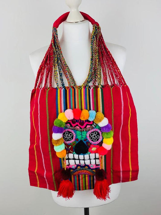 Mexican Embroidered Morral Bag – Handmade Calavera Skull Crossbody Bag