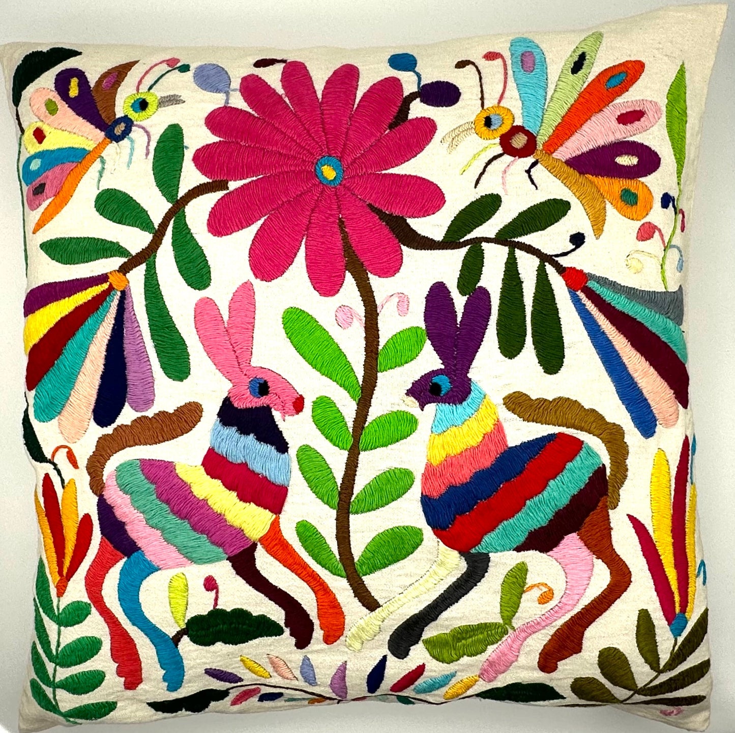 Mexican Otomi Embroidered Cushion Cover – Handmade Tenango Textile (45x45cm) – Multicolour