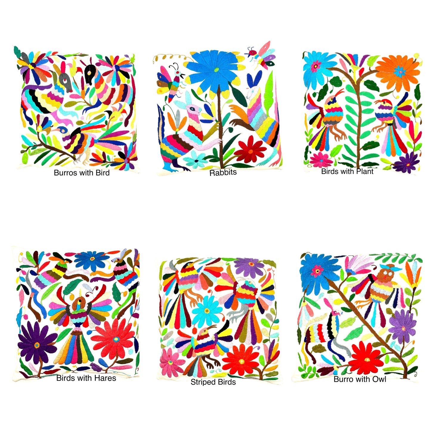Mexican Otomi Embroidered Cushion Cover – Handmade Tenango Textile (45x45cm) – Multicolour