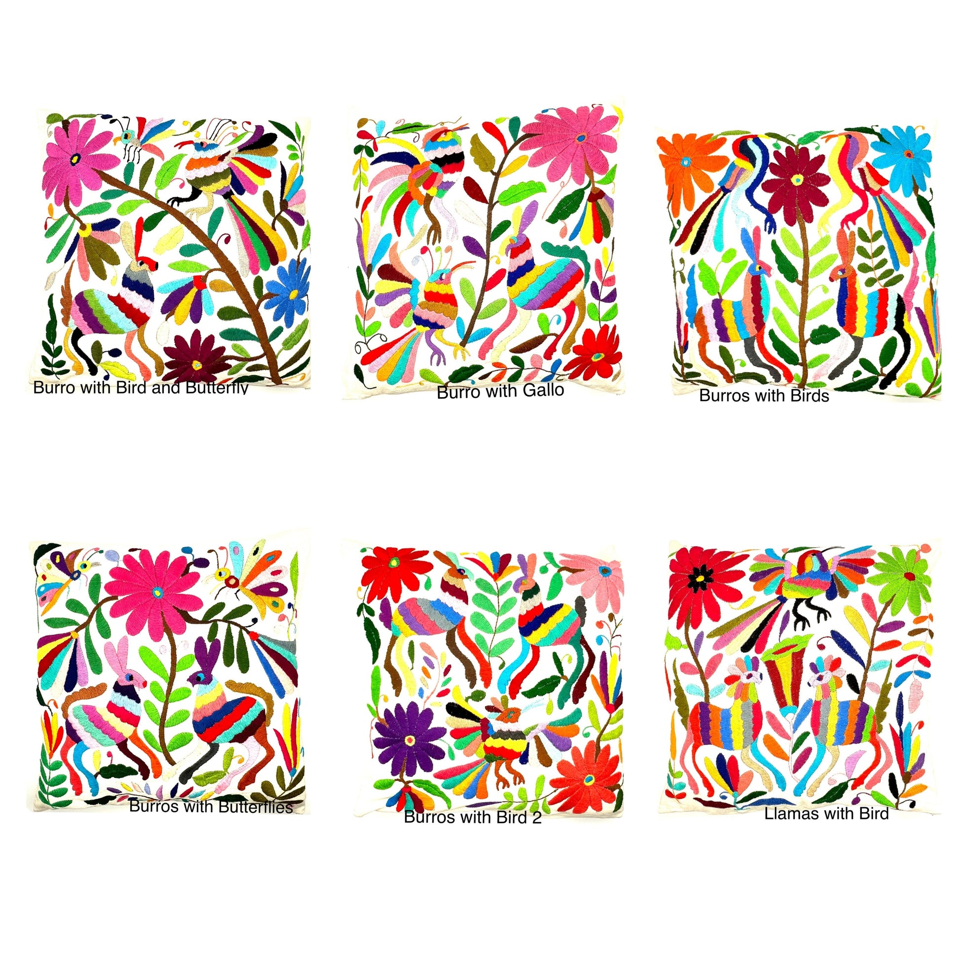 Mexican Otomi Embroidered Cushion Cover – Handmade Tenango Textile (45x45cm) – Multicolour