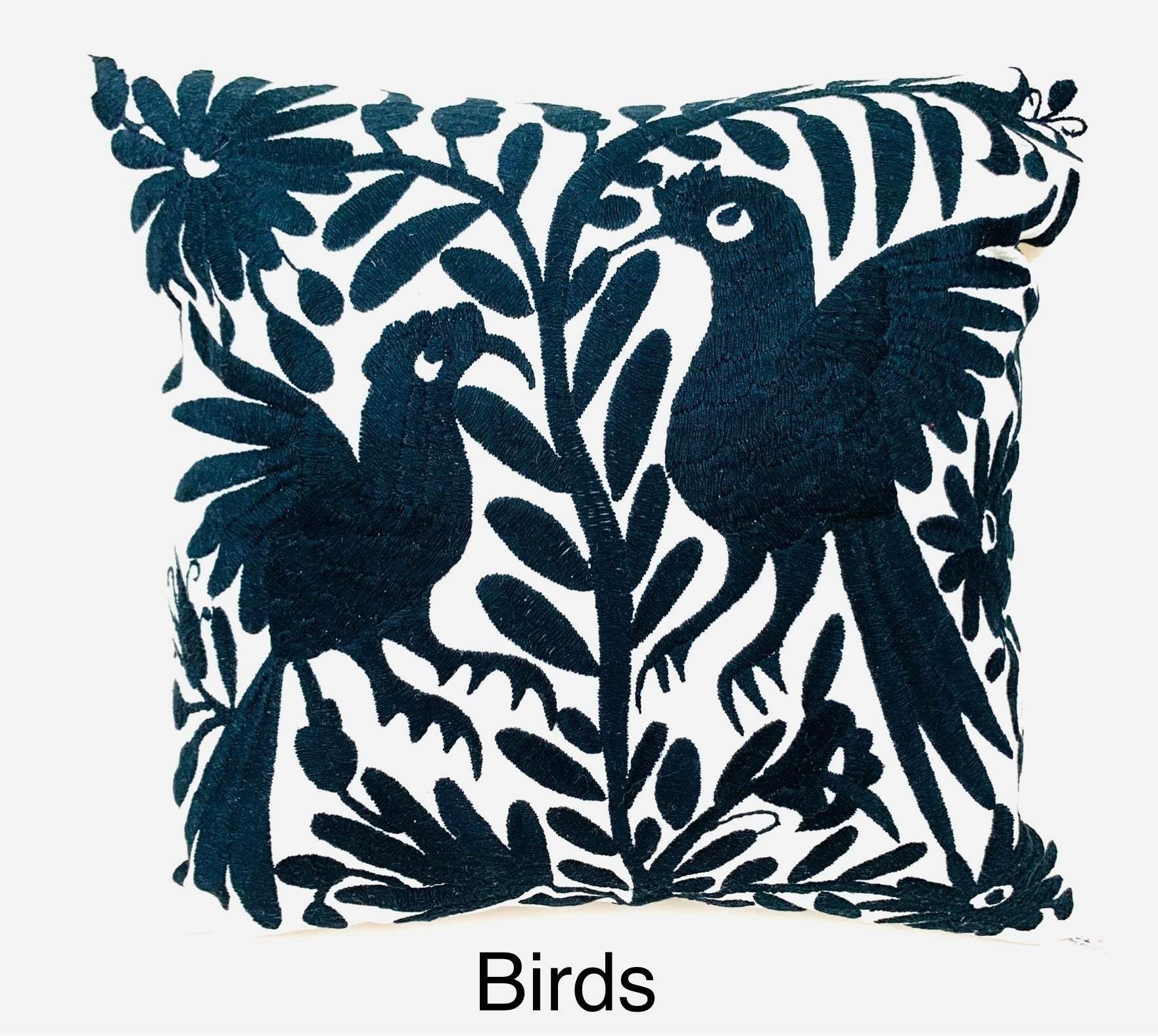 Mexican Otomi Embroidered Cushion Cover – Handmade Tenango Textile – Black (45x45cm)