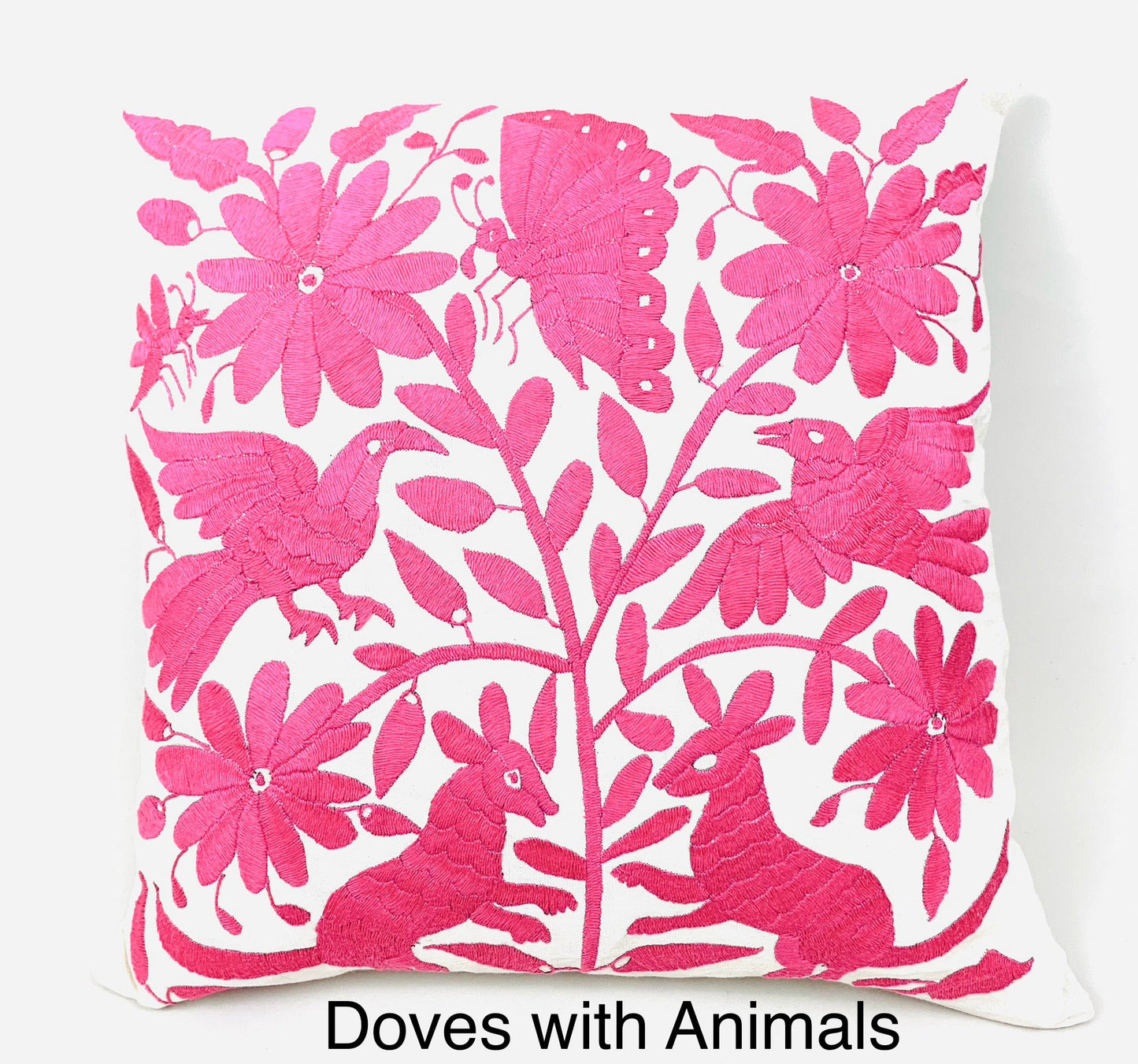 Mexican Otomi Embroidered Cushion Cover – Handmade Tenango Textile – Mexican Pink (45x45cm)