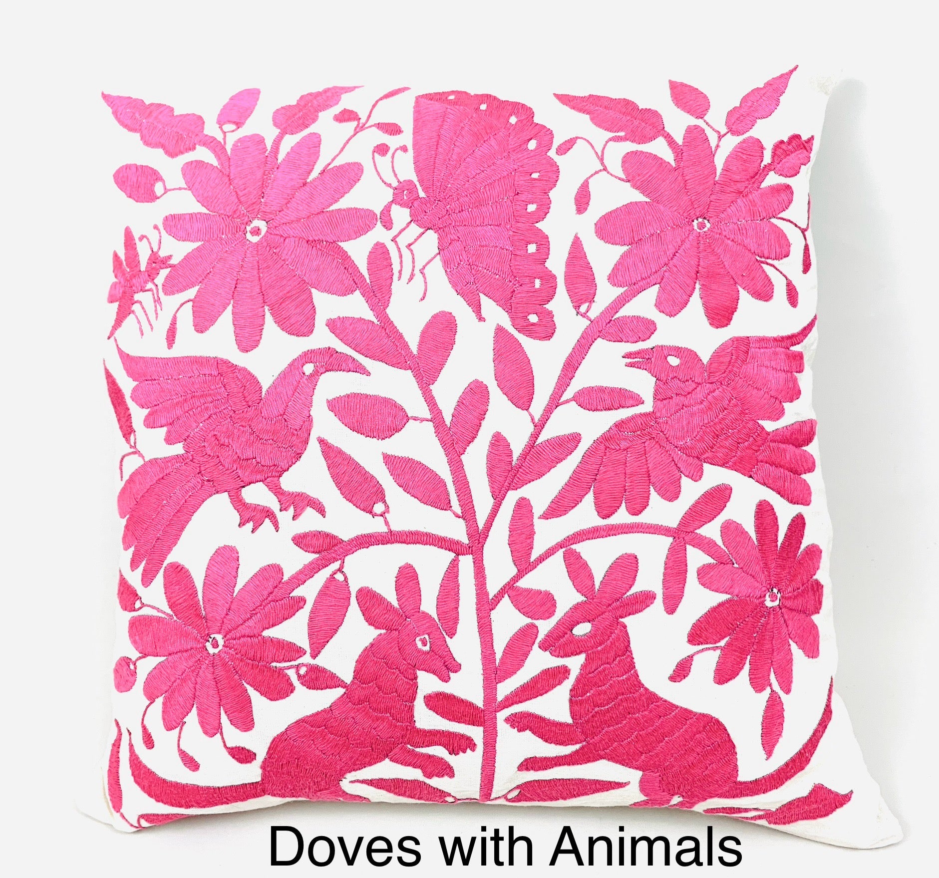 Mexican Otomi Embroidered Cushion Cover – Handmade Tenango Textile – Mexican Pink (45x45cm)
