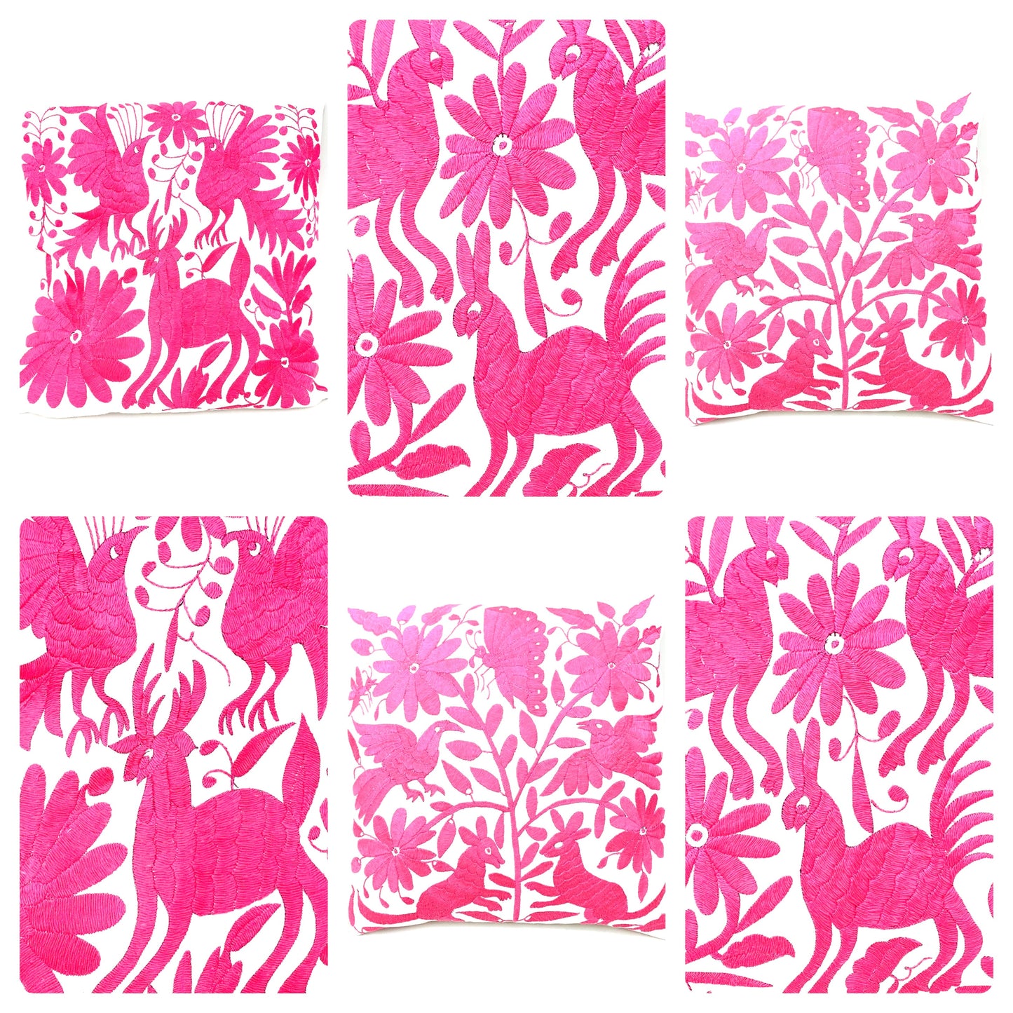 Mexican Otomi Embroidered Cushion Cover – Handmade Tenango Textile – Mexican Pink (45x45cm)