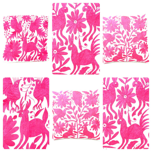 Mexican Otomi Embroidered Cushion Cover – Handmade Tenango Textile – Mexican Pink (45x45cm)