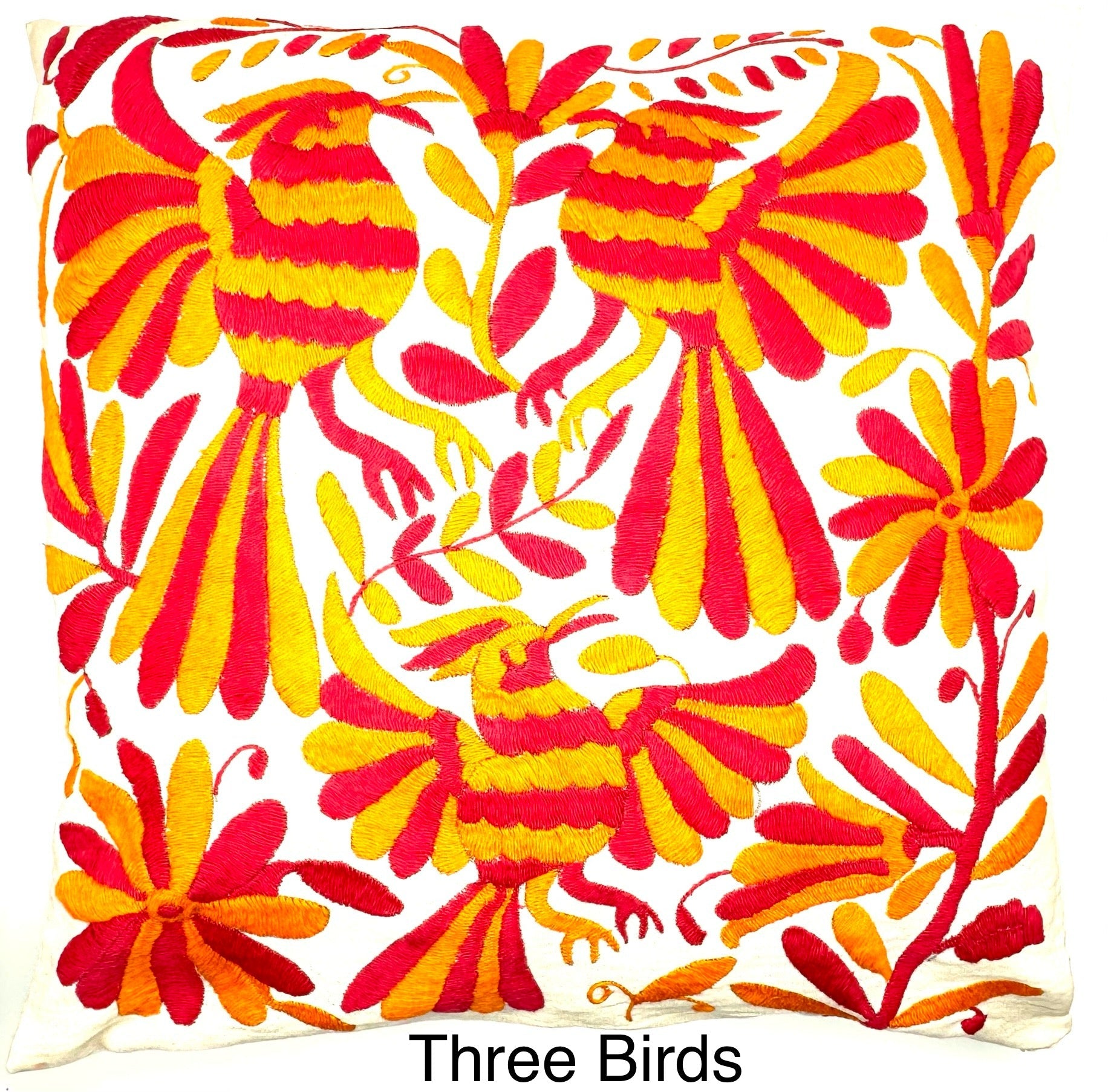 Mexican Otomi Embroidered Cushion Cover – Handmade Tenango Textile – Pink & Orange (45x45cm)