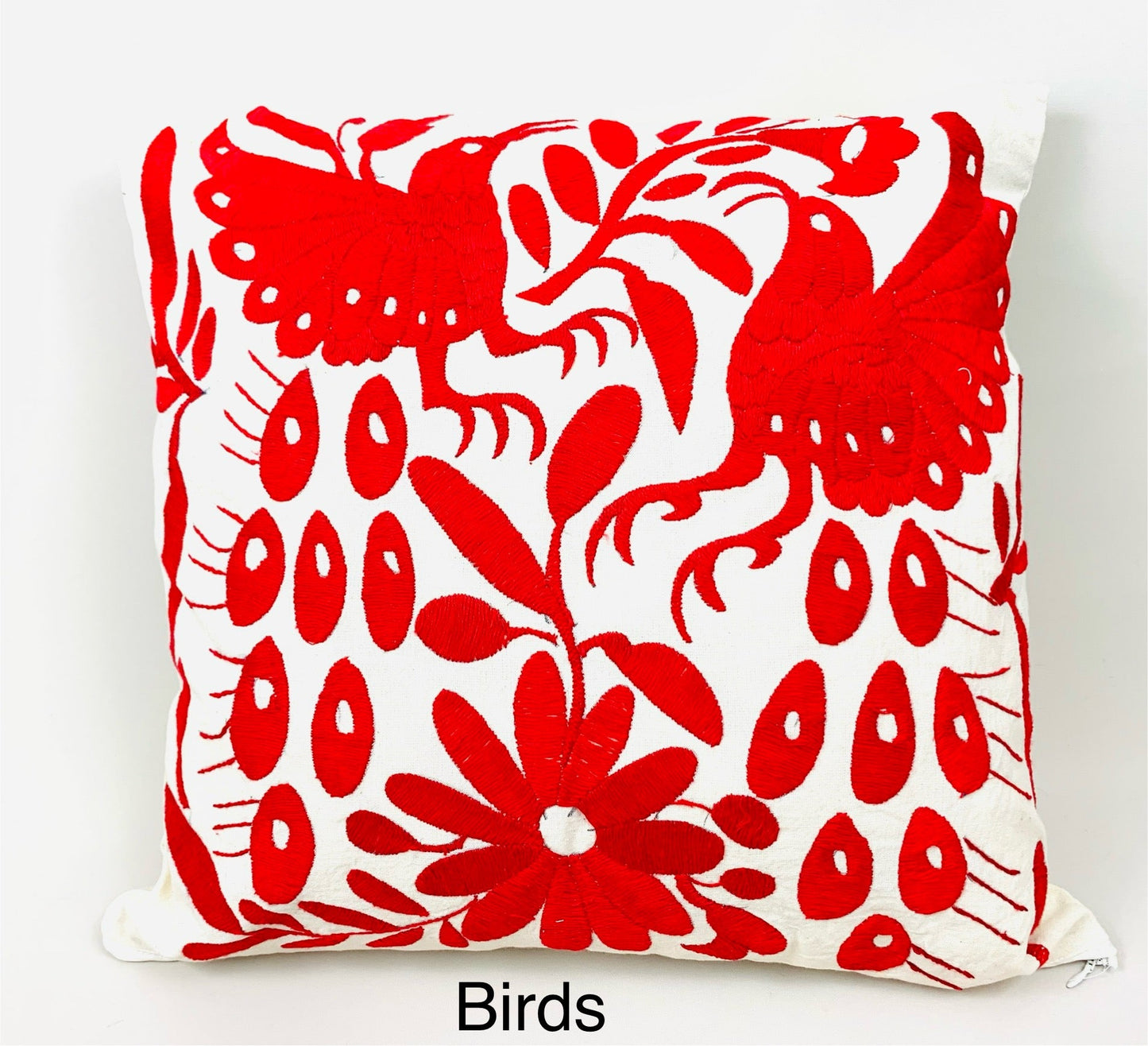 Mexican Otomi Embroidered Cushion Cover – Handmade Tenango Textile – Red (45x45cm)