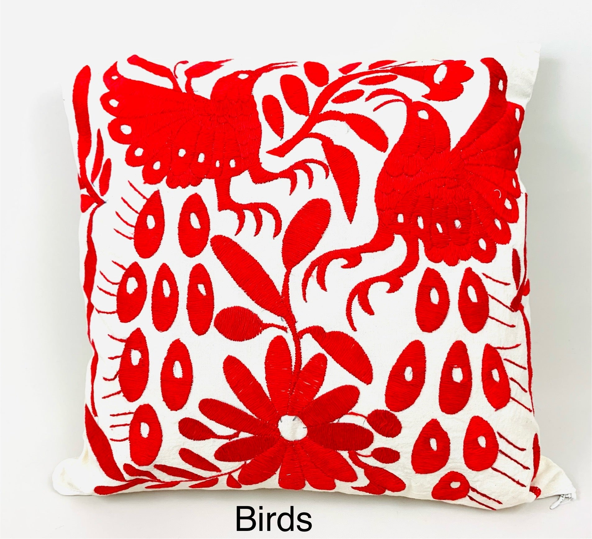 Mexican Otomi Embroidered Cushion Cover – Handmade Tenango Textile – Red (45x45cm)