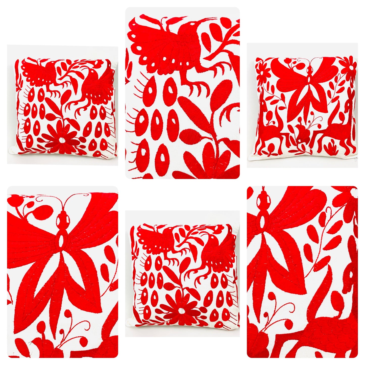 Mexican Otomi Embroidered Cushion Cover – Handmade Tenango Textile – Red (45x45cm)