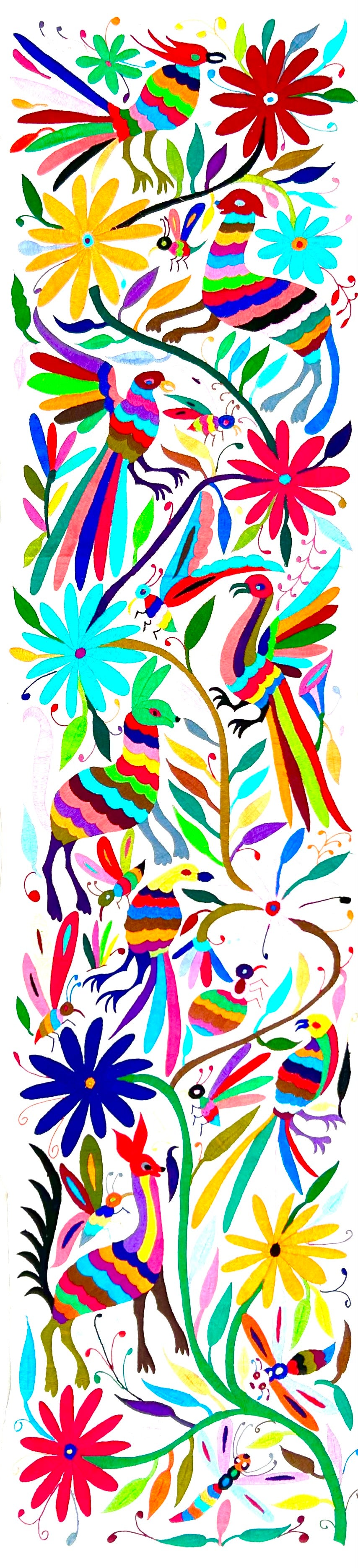 Mexican Otomi Embroidered Table Runner – Handmade Tenango Textile (195 x 45 cm)