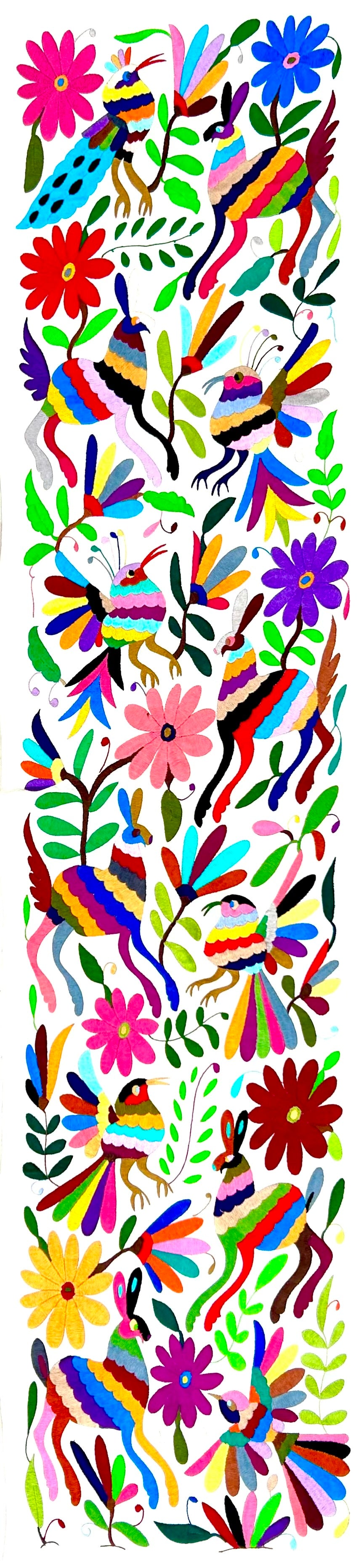 Mexican Otomi Embroidered Table Runner – Handmade Tenango Textile (195 x 45 cm)