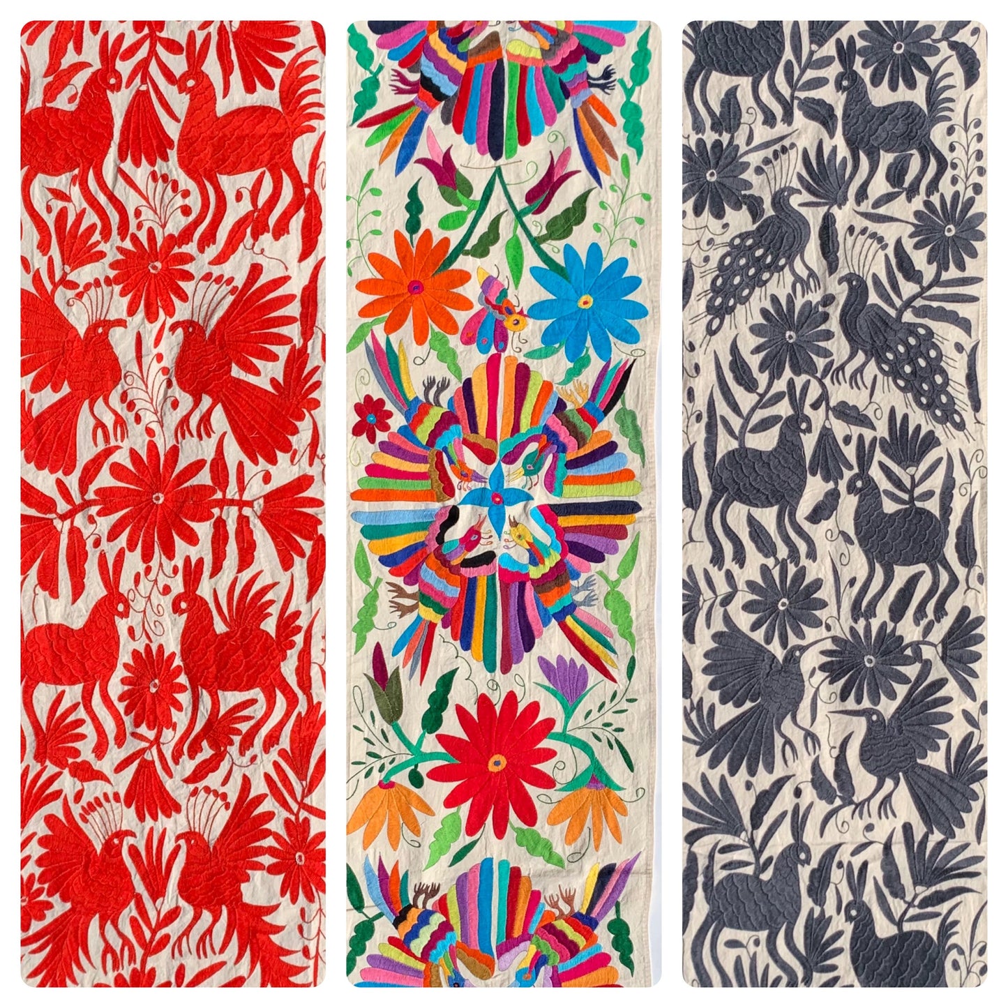Mexican Otomi Embroidered Table Runner – Handmade Tenango Textile (195 x 45 cm)