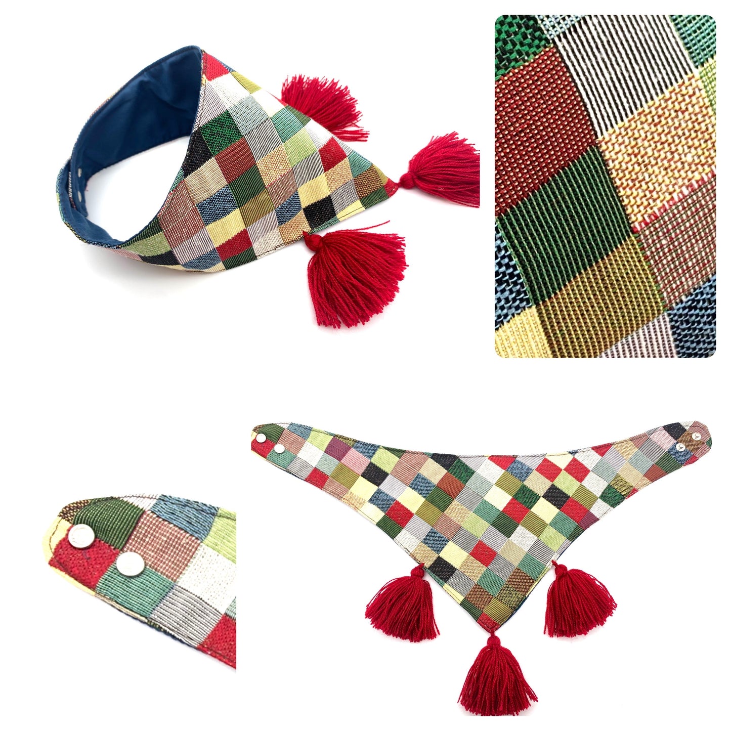 Mexican Pet Bandana with Pom Poms – Small (42–44cm Neck) – Colourful Dog & Cat Scarf