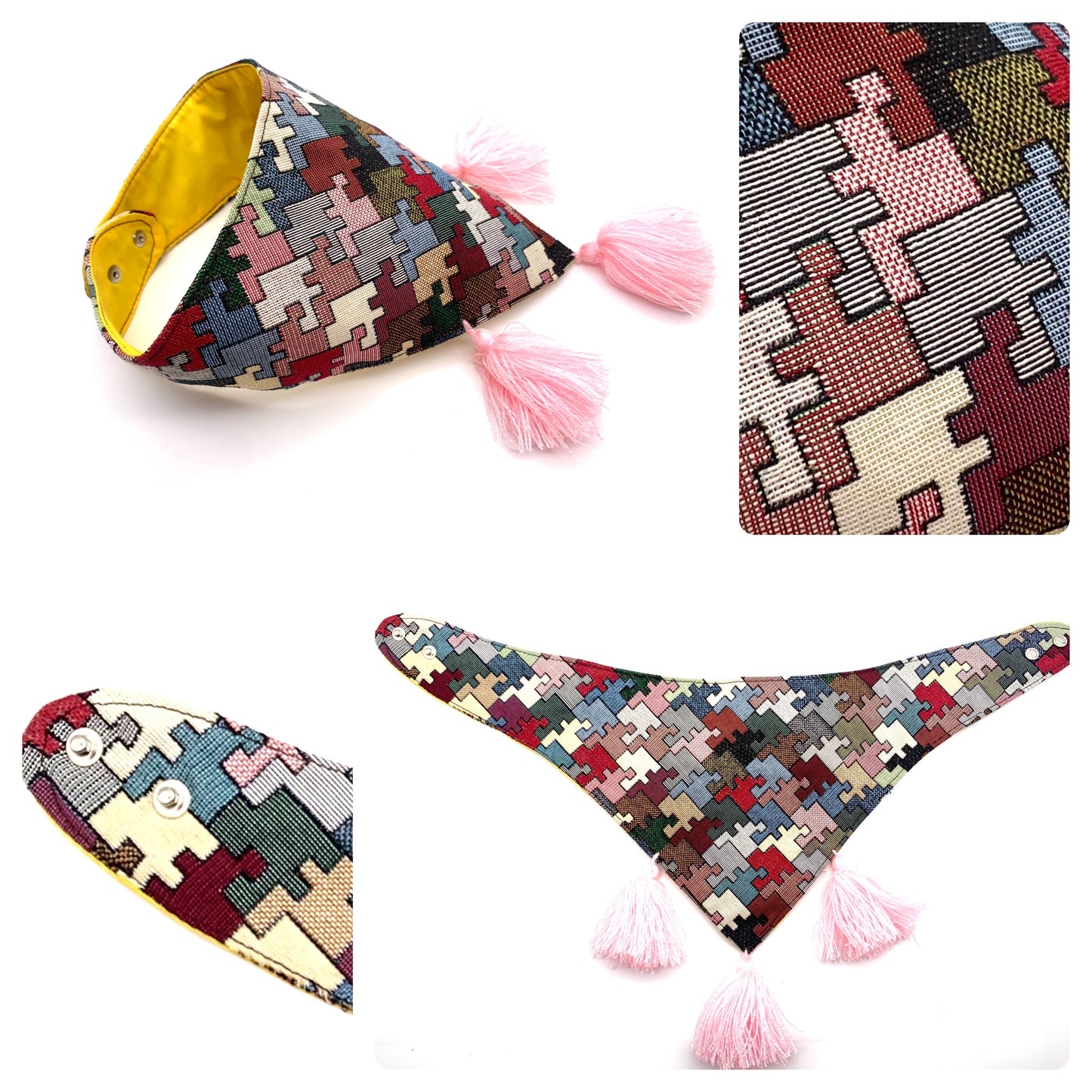 Mexican Pet Bandana with Pom Poms – Small (42–44cm Neck) – Colourful Dog & Cat Scarf