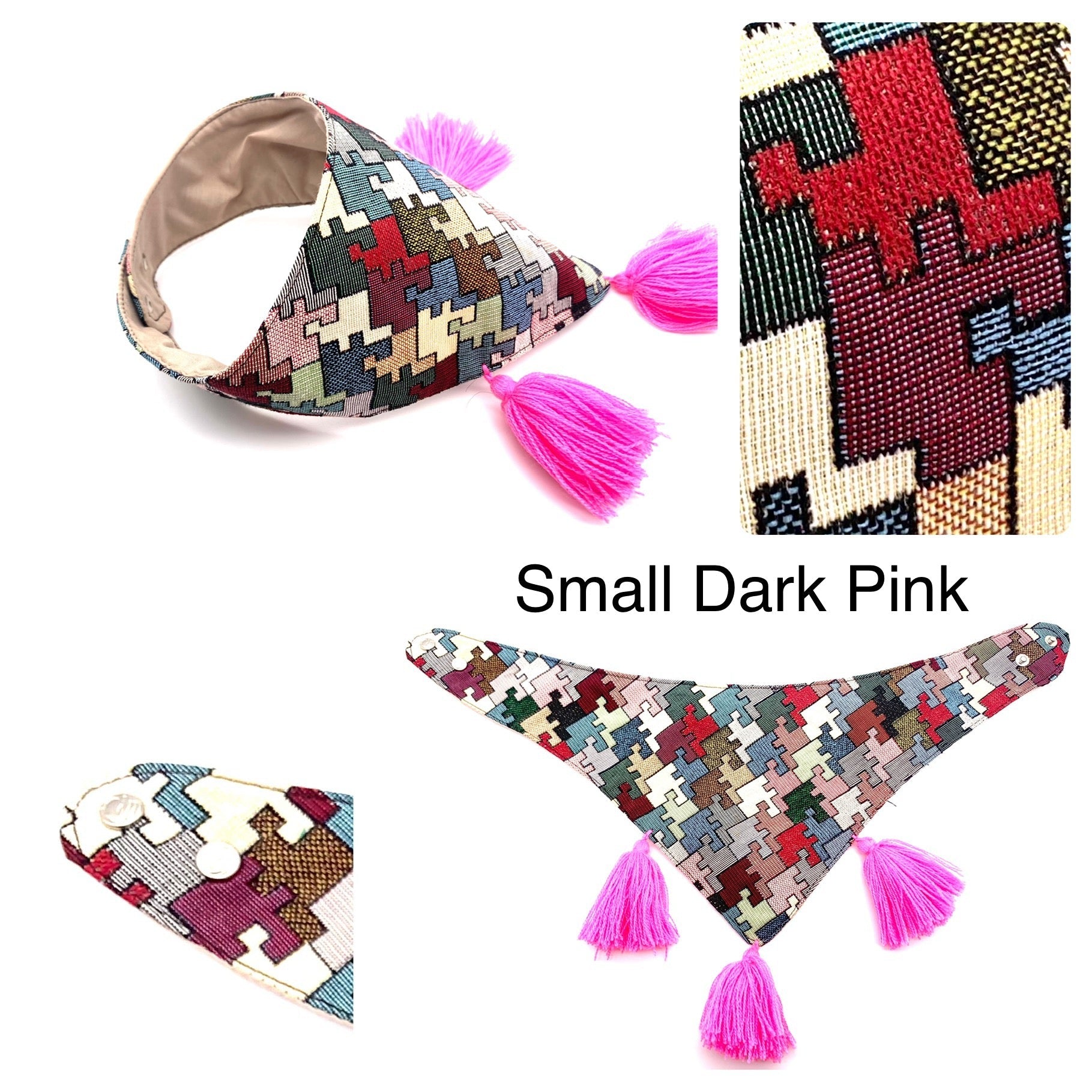 Mexican Pet Bandana with Pom Poms – Small (42–44cm Neck) – Colourful Dog & Cat Scarf