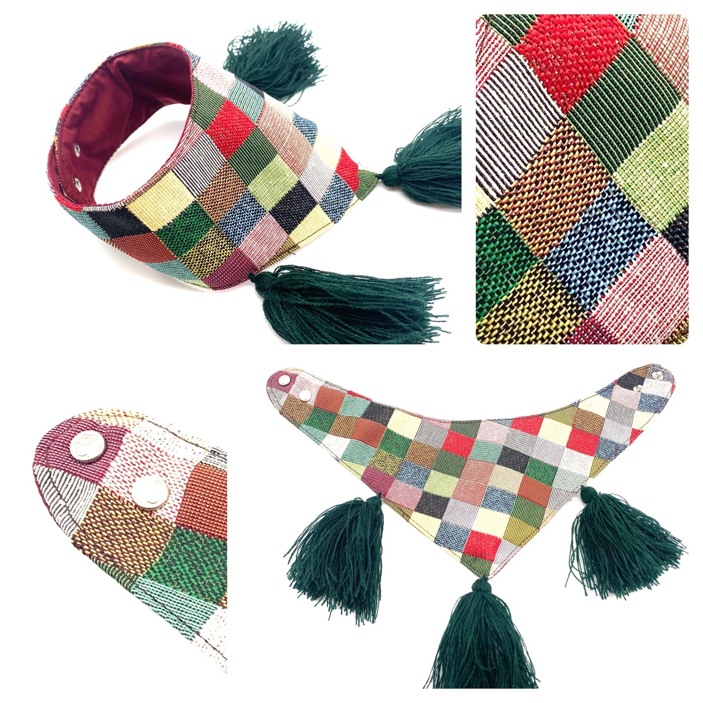 Mexican Pet Bandana with Pom Poms – XS (32–34cm Neck) – Colourful Dog & Cat Scarf