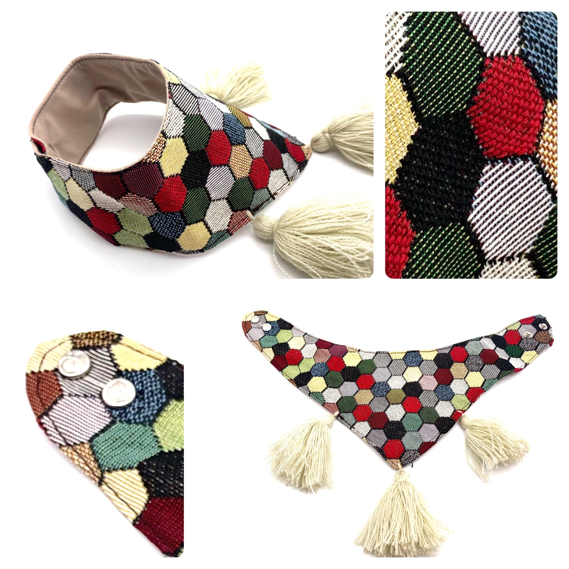 Mexican Pet Bandana with Pom Poms – XS (32–34cm Neck) – Colourful Dog & Cat Scarf