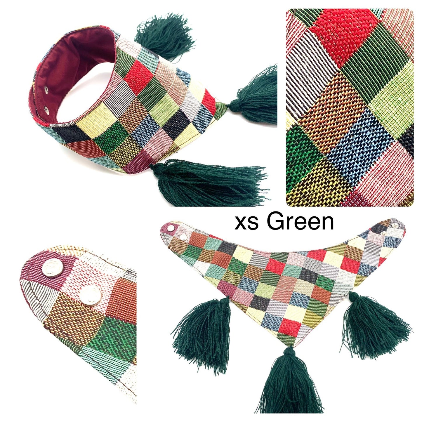 Mexican Pet Bandana with Pom Poms – XS (32–34cm Neck) – Colourful Dog & Cat Scarf