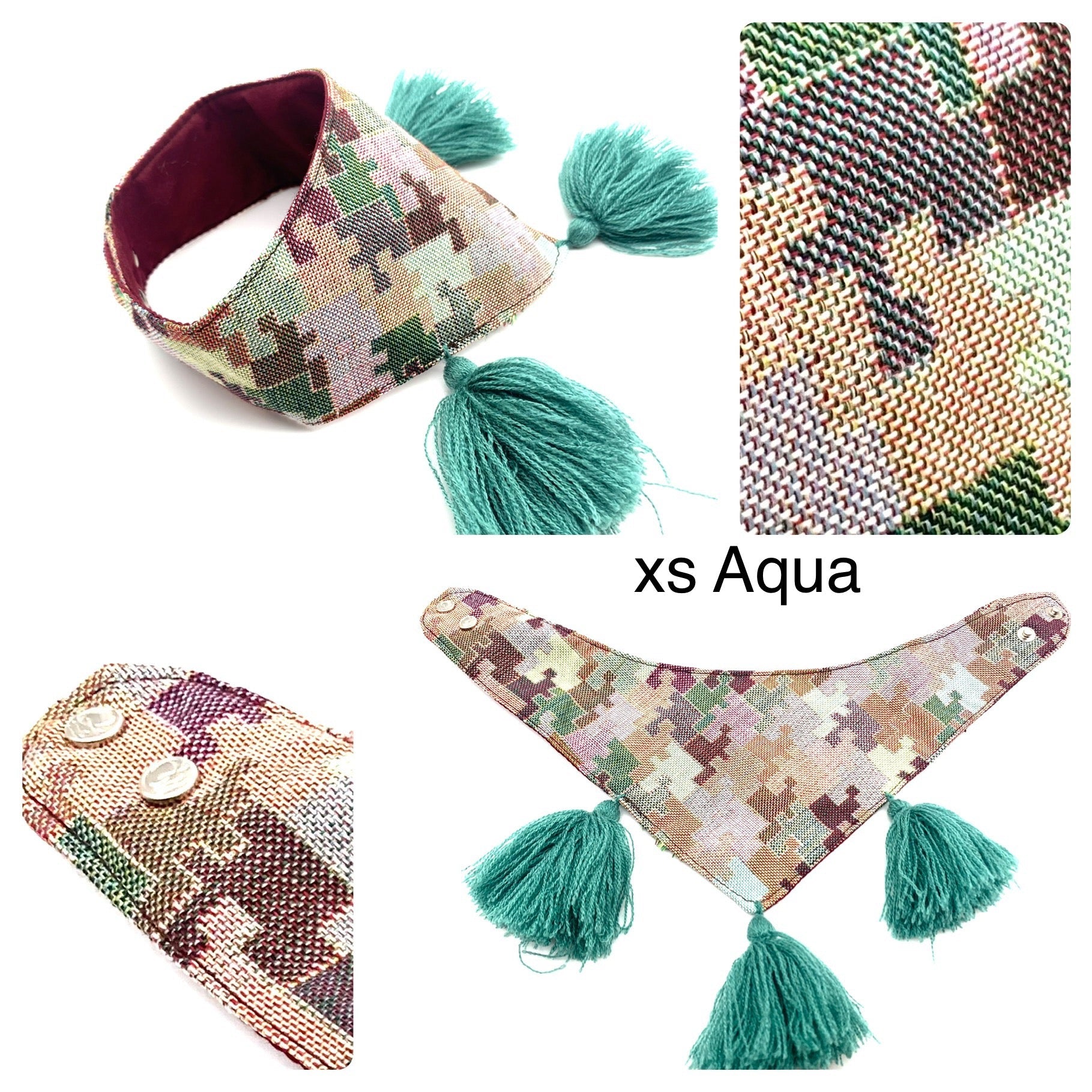 Mexican Pet Bandana with Pom Poms – XS (32–34cm Neck) – Colourful Dog & Cat Scarf