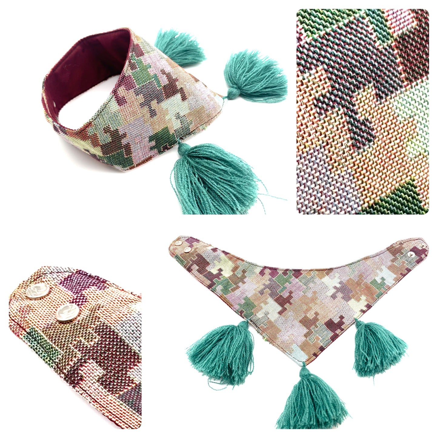 Mexican Pet Bandana with Pom Poms – XS (32–34cm Neck) – Colourful Dog & Cat Scarf