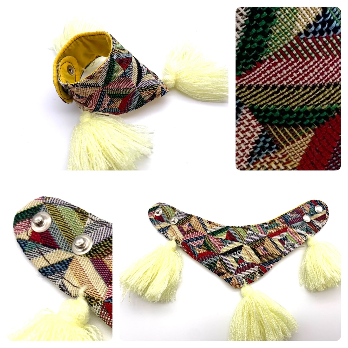 Mexican Pet Bandana with Pom Poms – XXS (18–20cm Neck) – Colourful Dog & Cat Scarf