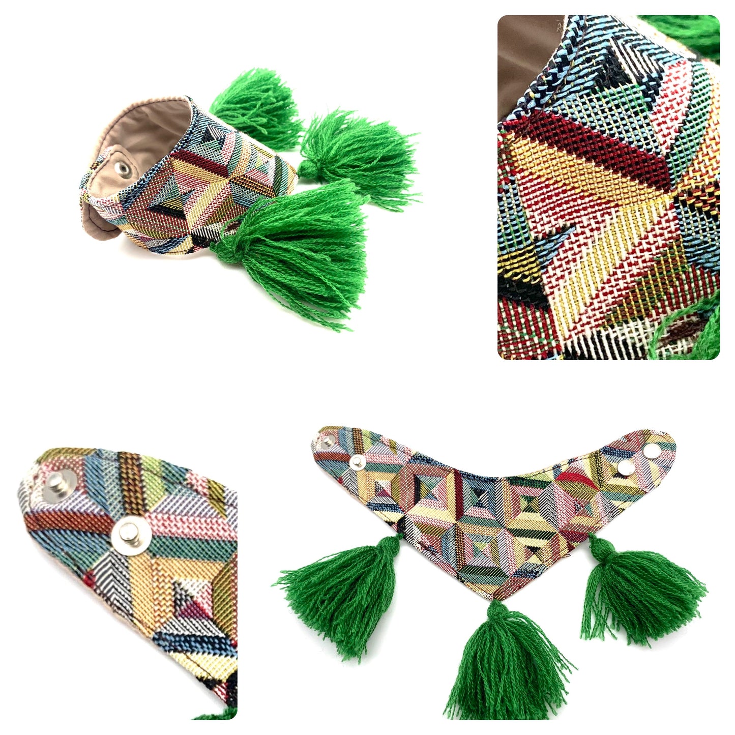 Mexican Pet Bandana with Pom Poms – XXS (18–20cm Neck) – Colourful Dog & Cat Scarf
