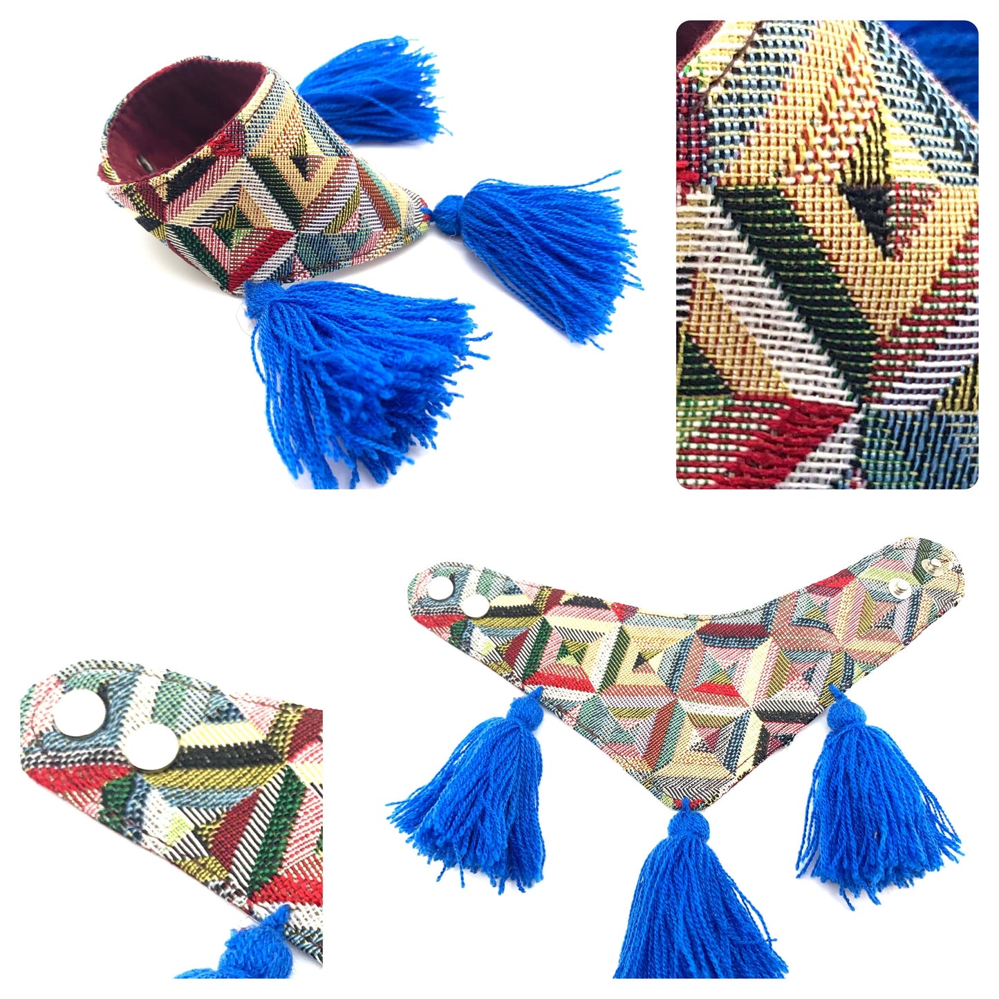 Mexican Pet Bandana with Pom Poms – XXS (18–20cm Neck) – Colourful Dog & Cat Scarf