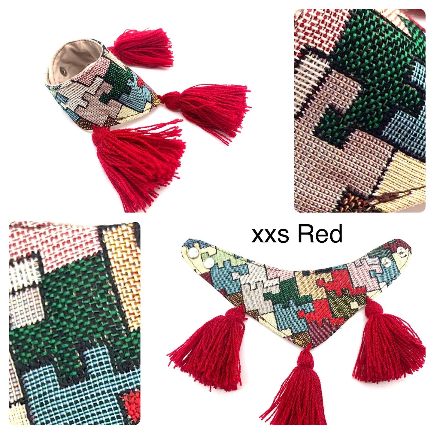 Mexican Pet Bandana with Pom Poms – XXS (18–20cm Neck) – Colourful Dog & Cat Scarf