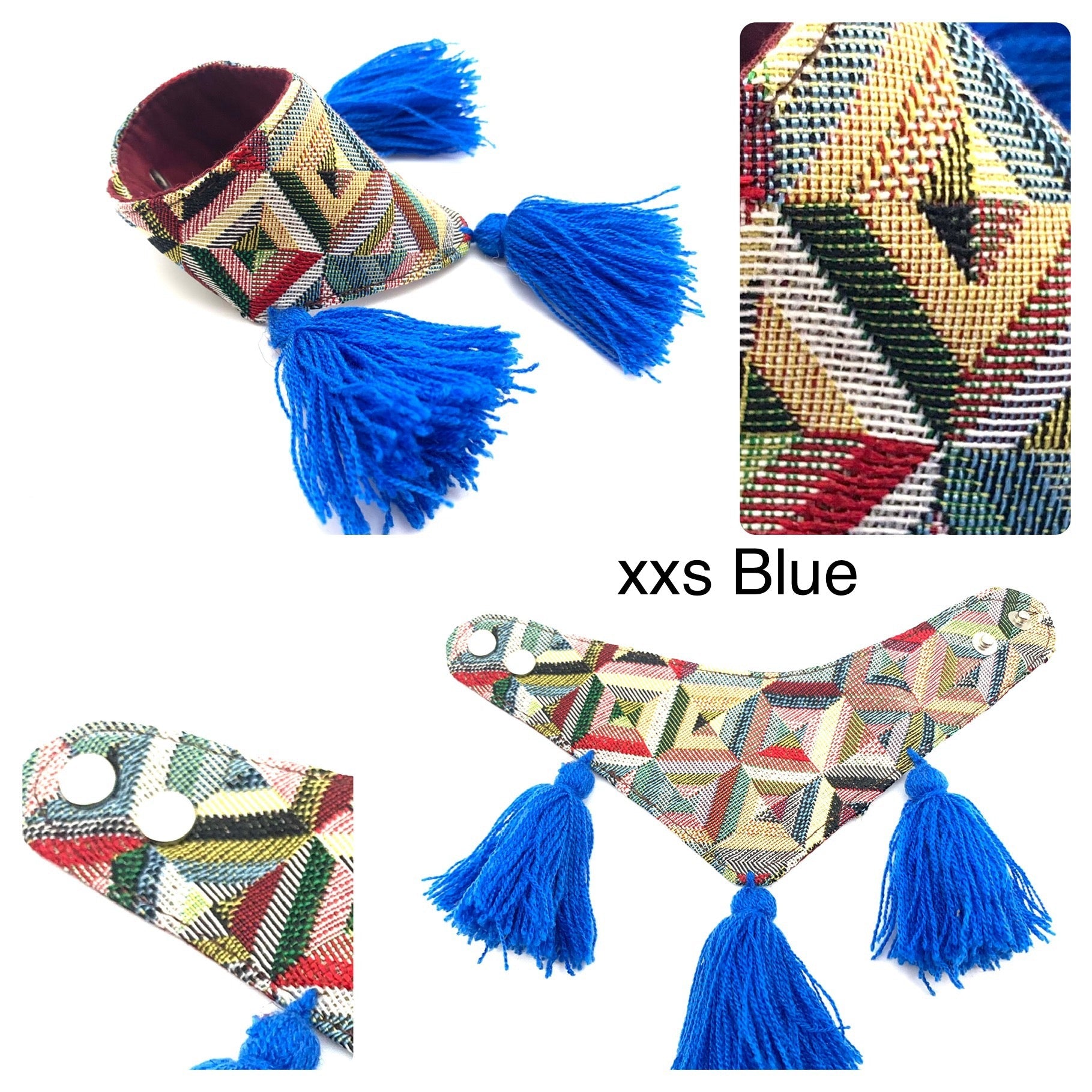 Mexican Pet Bandana with Pom Poms – XXS (18–20cm Neck) – Colourful Dog & Cat Scarf