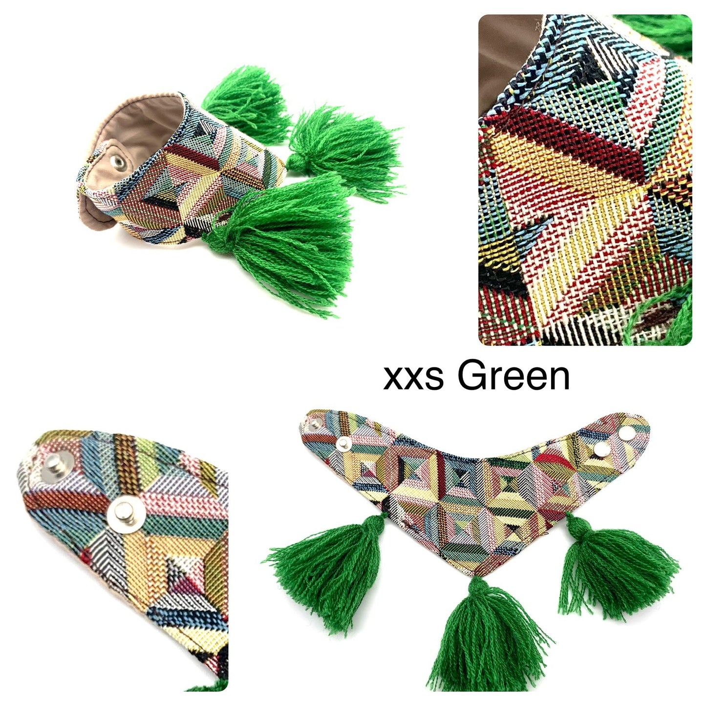 Mexican Pet Bandana with Pom Poms – XXS (18–20cm Neck) – Colourful Dog & Cat Scarf