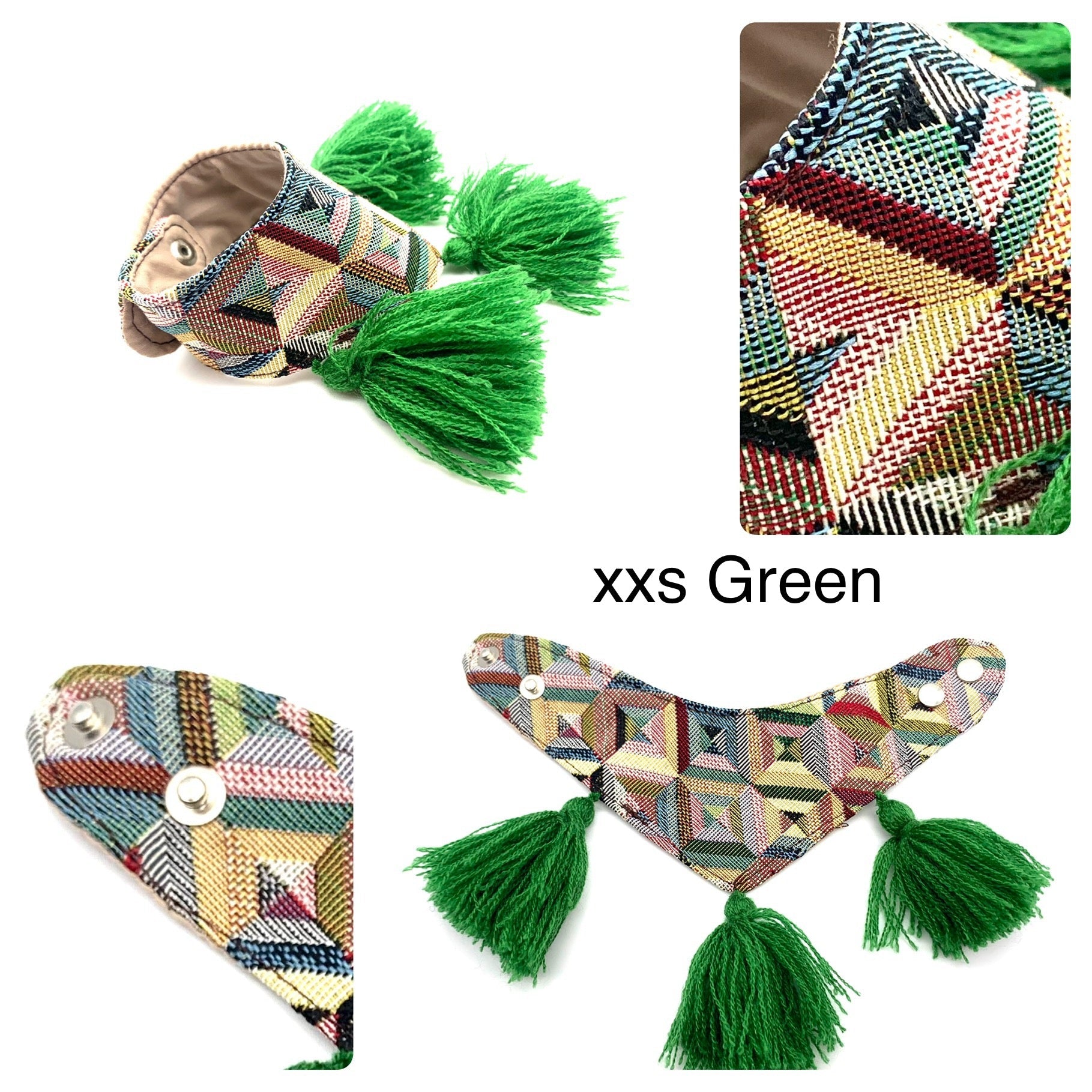 Mexican Pet Bandana with Pom Poms – XXS (18–20cm Neck) – Colourful Dog & Cat Scarf