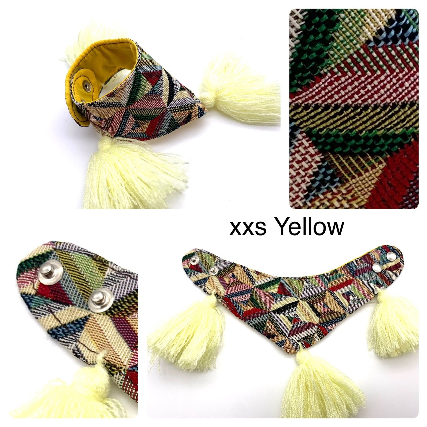 Mexican Pet Bandana with Pom Poms – XXS (18–20cm Neck) – Colourful Dog & Cat Scarf