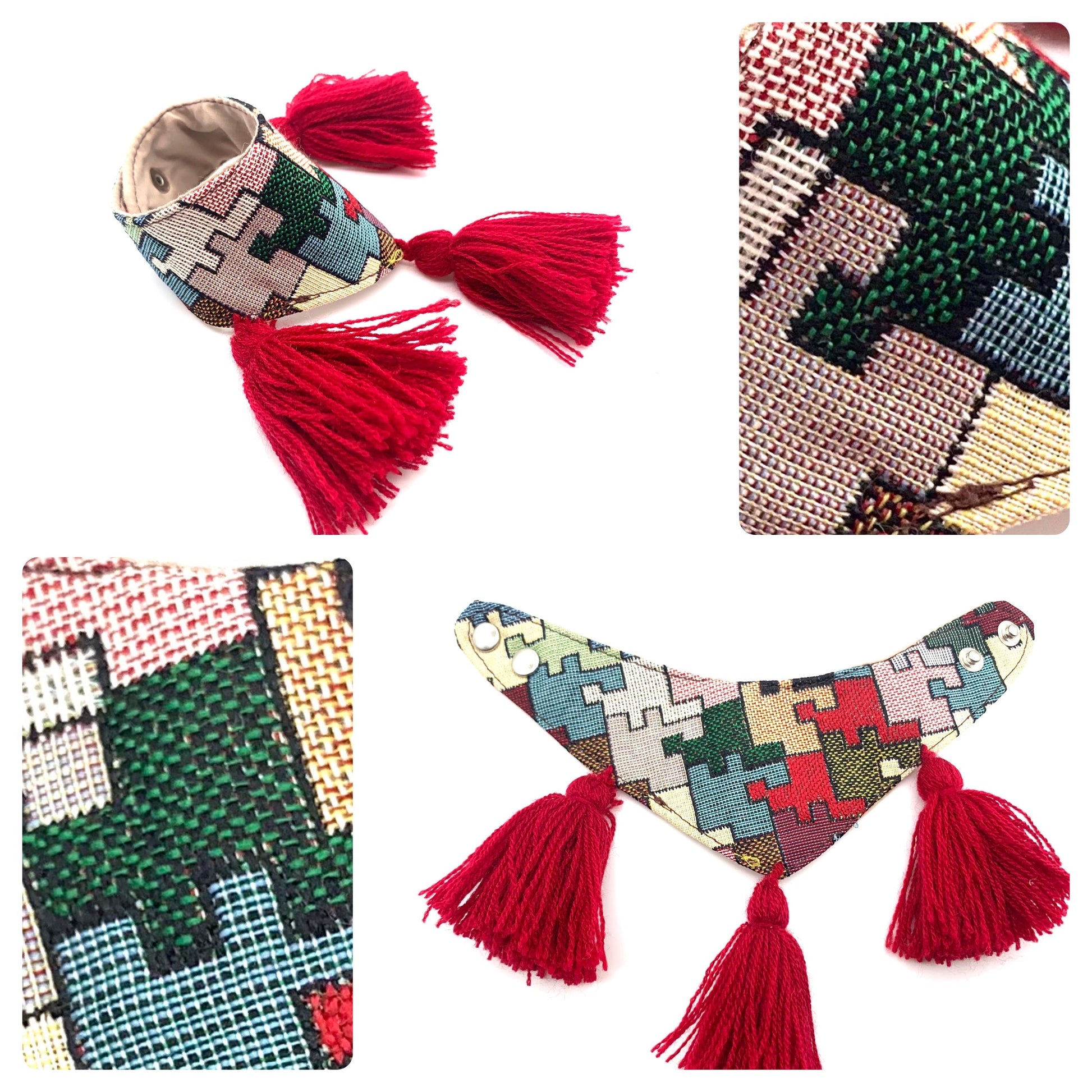 Mexican Pet Bandana with Pom Poms – XXS (18–20cm Neck) – Colourful Dog & Cat Scarf