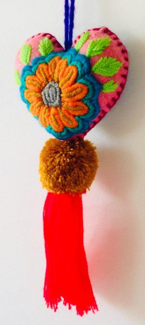 Pink Heart with red Tassel Individual Pompom