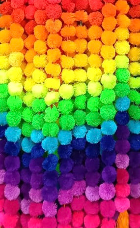 Premium 150cm Rainbow Colour Handmade Mexican Pompom String Garland with 40 Pom Poms