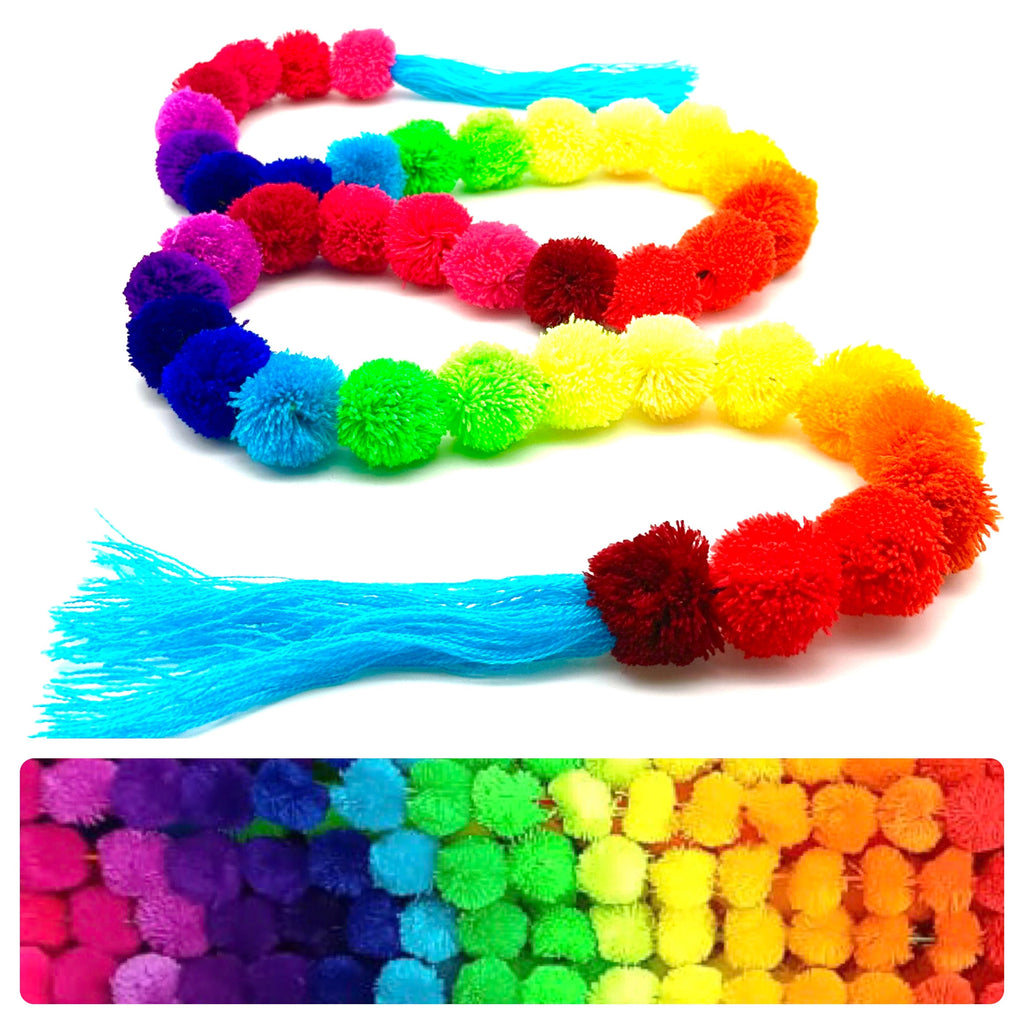 Premium 150cm Rainbow Colour Handmade Mexican Pompom String Garland with 40 Pom Poms