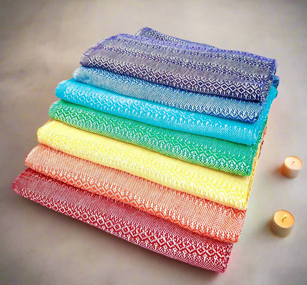 Premium Quality 100% Cotton Real Mexican Closing of the Bones Rebozo “Chakra Set” (Set of 7)