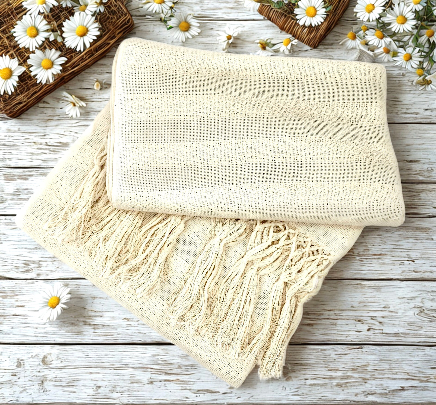 Premium Quality 2.1m (6ft 10in) 100% Cotton Mexican Rebozo (210cm x 65cm)