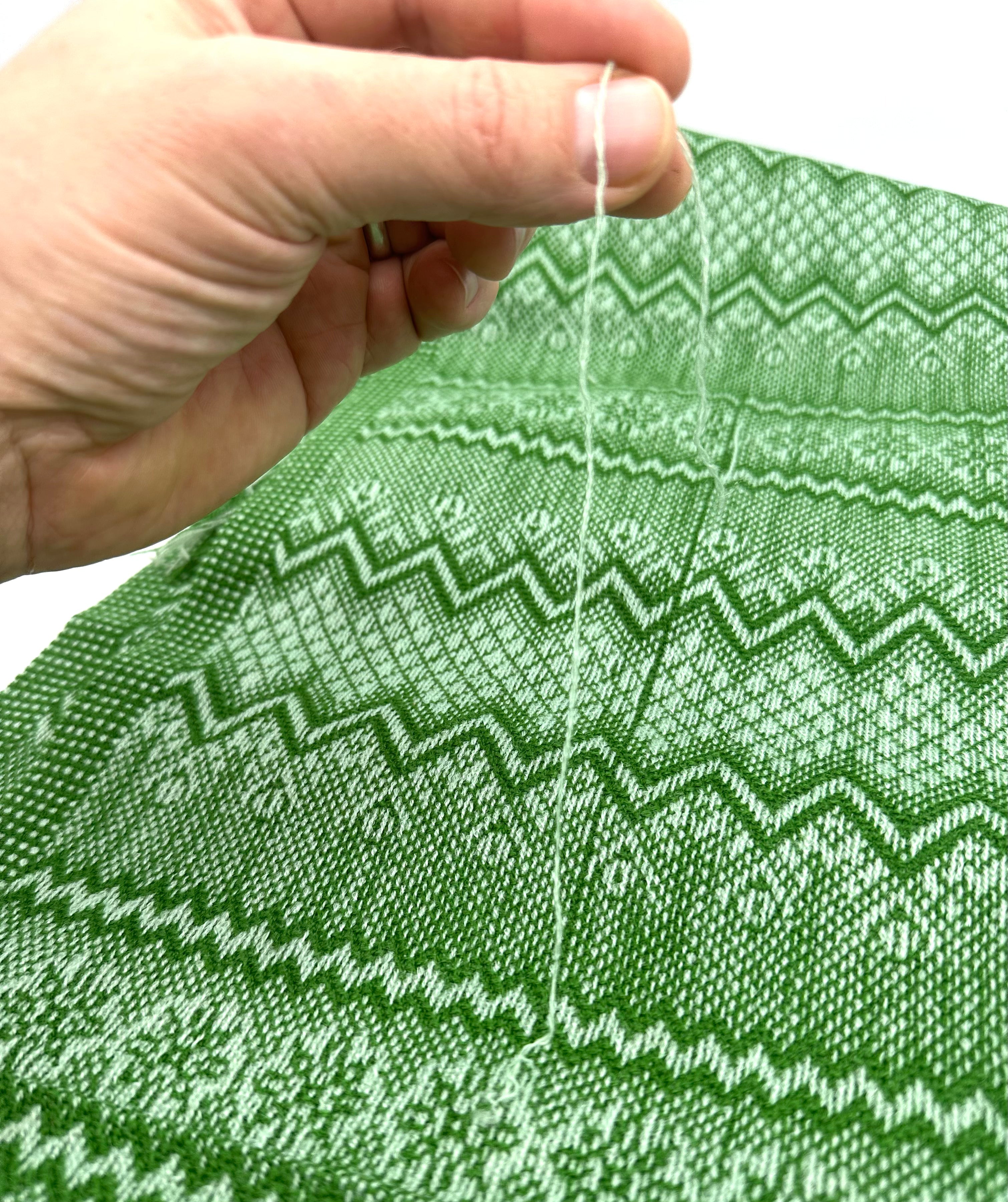 (Seconds) Zigzag Pattern Classic Artisanal Mexican Rebozo Shawl (195cmx67cm) - Green/Silver