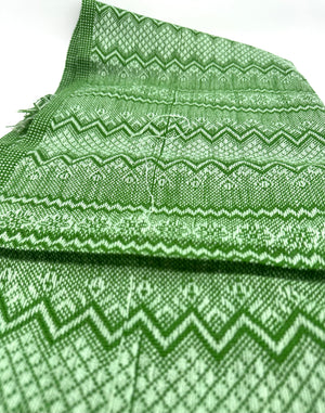 (Seconds) Zigzag Pattern Classic Artisanal Mexican Rebozo Shawl (195cmx67cm) - Green/Silver
