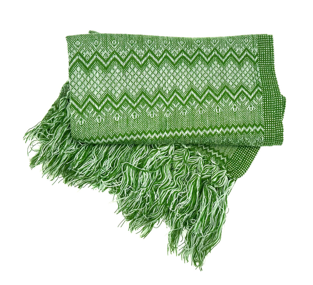(Seconds) Zigzag Pattern Classic Artisanal Mexican Rebozo Shawl (195cmx67cm) - Green/Silver
