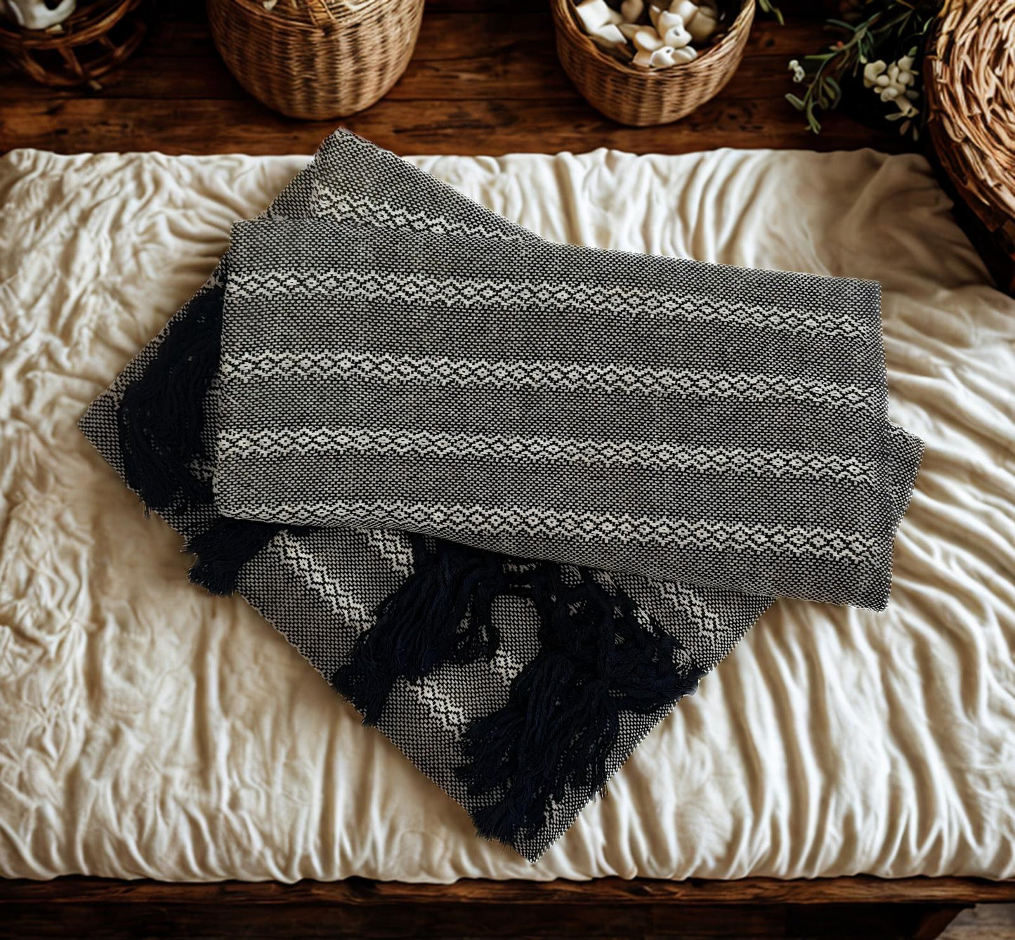 Tlaxcala 2.0m (6ft 6in) 100% Cotton Mexican Rebozo (200cm x 65cm)